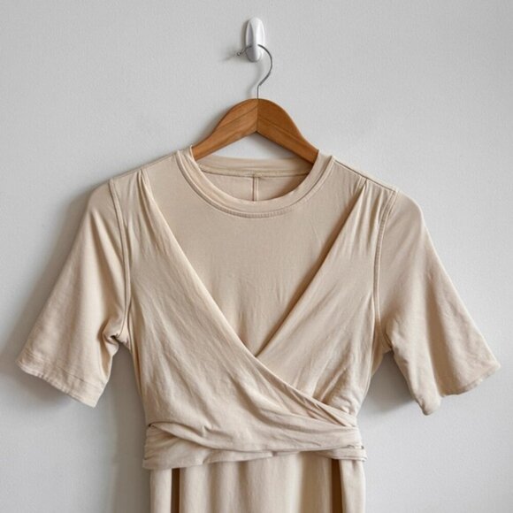 LULULEMON • Cotton Wrap-Front T-Shirt Dress in Prosecco - Picture 6 of 14